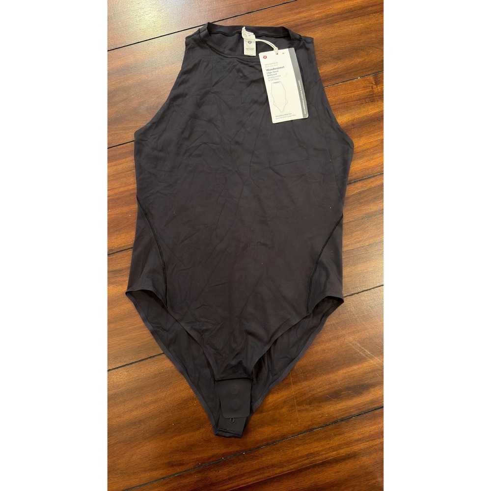 Lululemon Wundermost High-Neck Bodysuit Black Nulu Sleeveless Bikini Cut Medium
